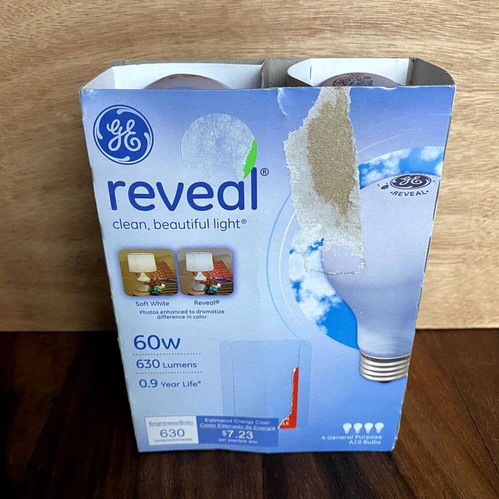 New GE Reveal 60 Watt Light Bulbs 4 Pack 630 Lumens Vintage